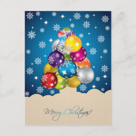 Cartão Postal De Festividades Neve surpreendente na bola de Natal multicolorida