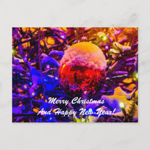 Cartão Postal De Festividades Neve Vermelha da Bola de Natal