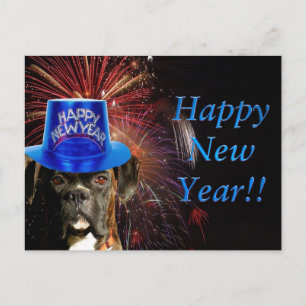 Cartão Postal De Festividades New Year Boxer dog postcard