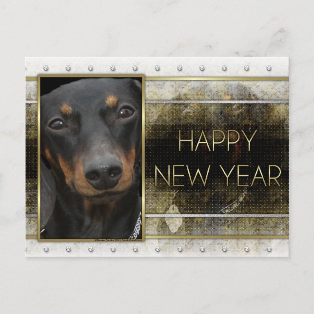 Cartão Postal De Festividades New Year - Golden Elegance - Dachshund Winston (Frente)