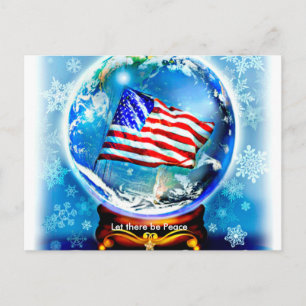 Cartão Postal De Festividades New Year's American Flag in Snow Globe