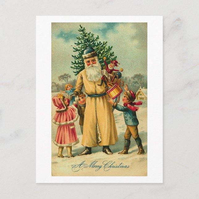 Cartão Postal De Festividades Nick e Crianças no Natal (Frente)