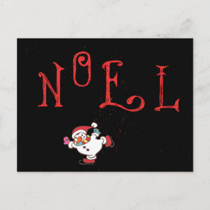 Cartão Postal De Festividades NOEL com boneco de neve de patinação