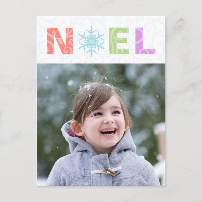 Cartão Postal De Festividades Noel Snowflake Pastel Damask Foto (Frente)