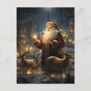 Cartão Postal De Festividades Noite de Natal de Santa Floresta Nevada