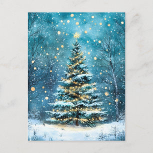 Cartão Postal De Festividades Noite Silenciosa Árvore de Natal Floresta Brilhant