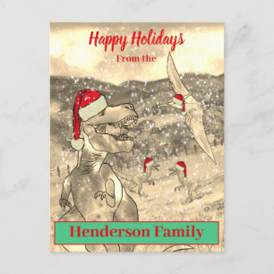 Cartão Postal De Festividades Nome da Família do Papai Noel T Rex Dinossauro Nat