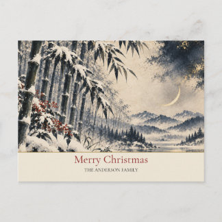 Cartão Postal De Festividades Nome da Família Lua Crescente Bambu de Neve Japonê