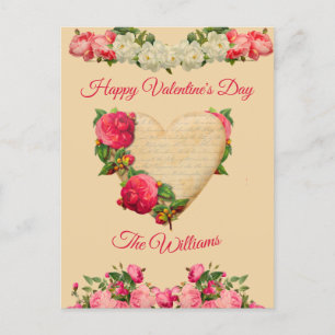 Cartão Postal De Festividades Nome da Família Personalizada do Namorados Floral 