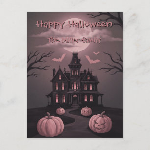 Cartão Postal De Festividades Nome de Família Personalizado Mansão Assombrada &
