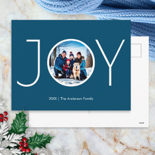 Cartão Postal De Festividades Nome de Foto Personalizado Simples Azul Alegria Na