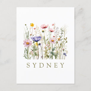 Cartão Postal De Festividades Nome Personalizado de Flor Selvagem