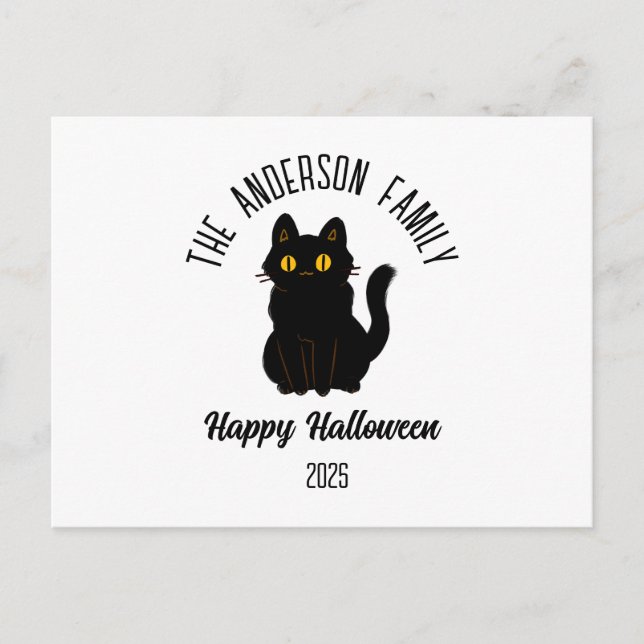 Cartão Postal De Festividades Nome Personalizado de Gato Preto Assustador do Hal (Frente)