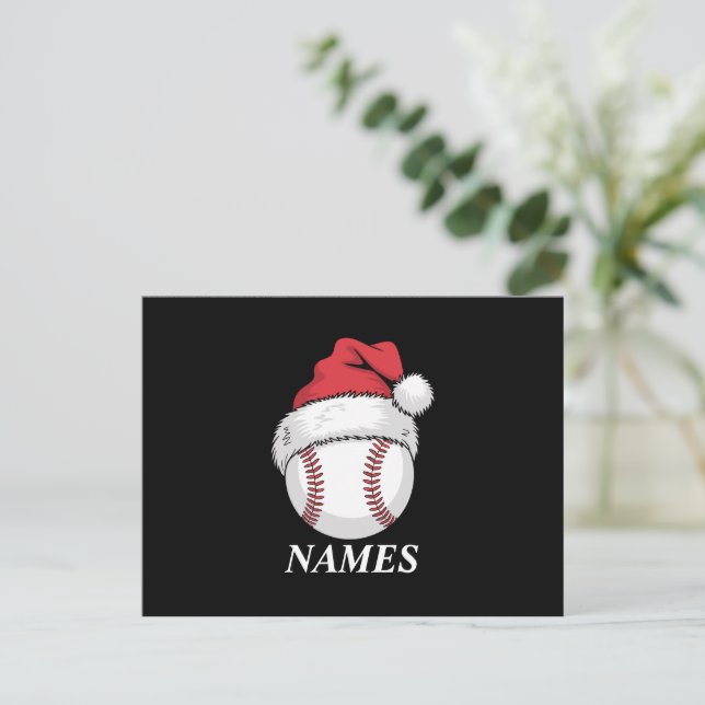 Cartão Postal De Festividades Nome Personalizado de Natal Baseball Santa Hat (Em pé/Frente)