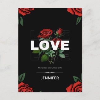 Cartão Postal De Festividades Nome Personalizado Dia dos Namorados Rosa de Amor