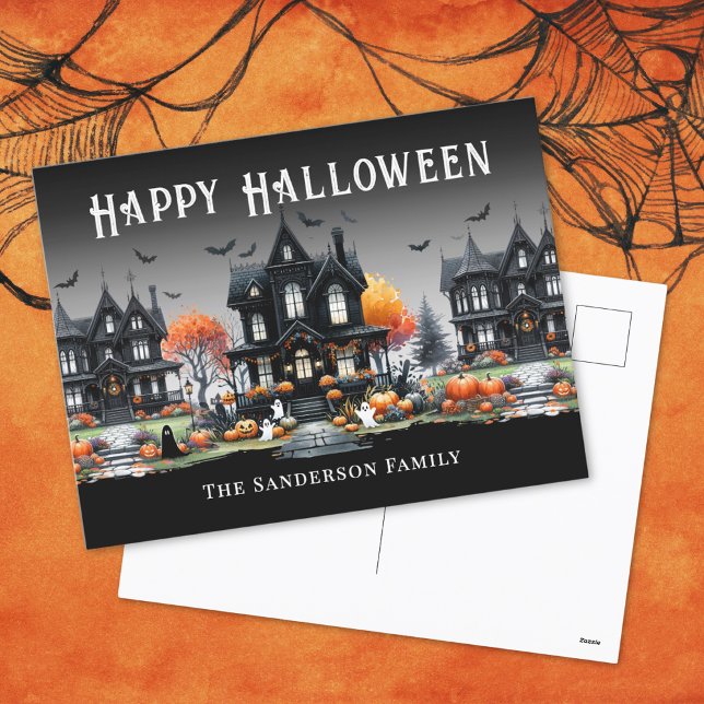 Cartão Postal De Festividades Nome Personalizado Feliz Halloween (Personalized Name Happy Halloween Holiday Postcard )