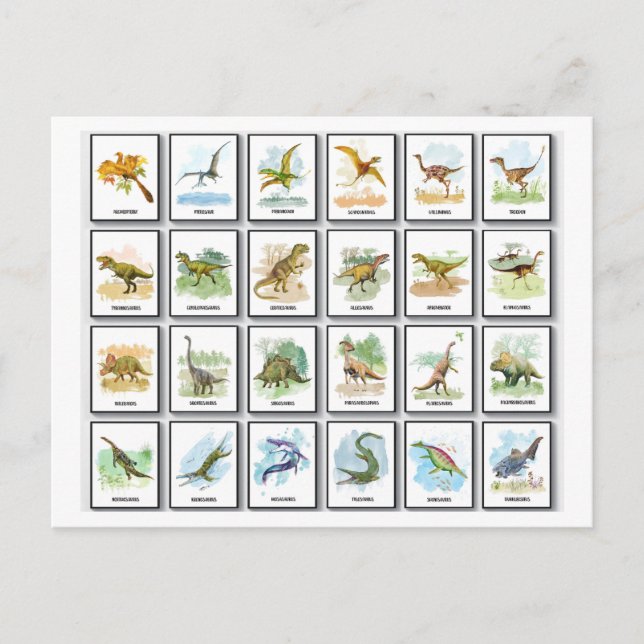 Cartão Postal De Festividades Nomes dos dinossauros (Frente)