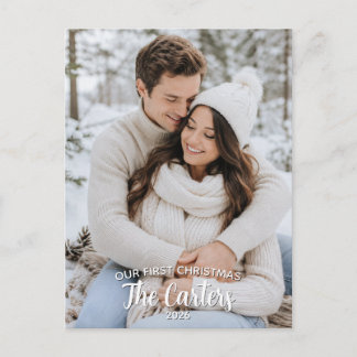 Cartão Postal De Festividades Nossa Primeira Foto de Natal de Recém-Casados Pers