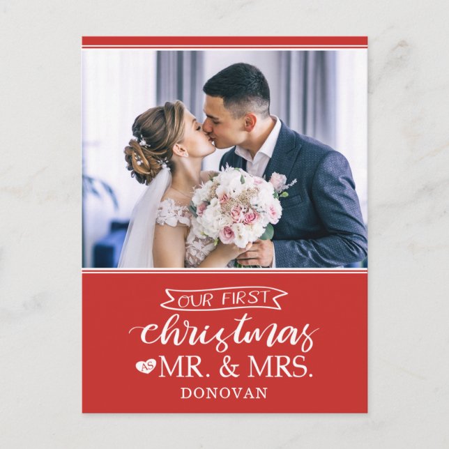 Cartão Postal De Festividades Nosso primeiro Natal como mr & mrs newlyweds (Frente)