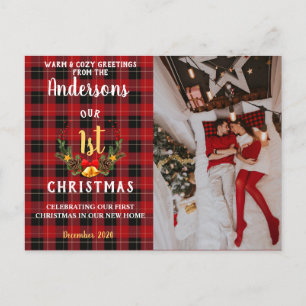 Cartão Postal De Festividades Nosso Primeiro Natal em nossa Nova Casa Red Flann