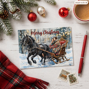 Cartão Postal De Festividades Nostalgia Friesian Passeio de Trenó Natal