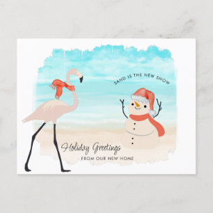 Cartão Postal De Festividades Nova casa Sandy Snowman Flamingo na praia
