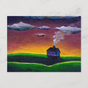 Cartão Postal De Festividades Novo ano de pintura de paisagens coloridas de arte