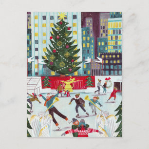 Cartão Postal De Festividades Novo centro Rockefeller de Natal patinação no gelo