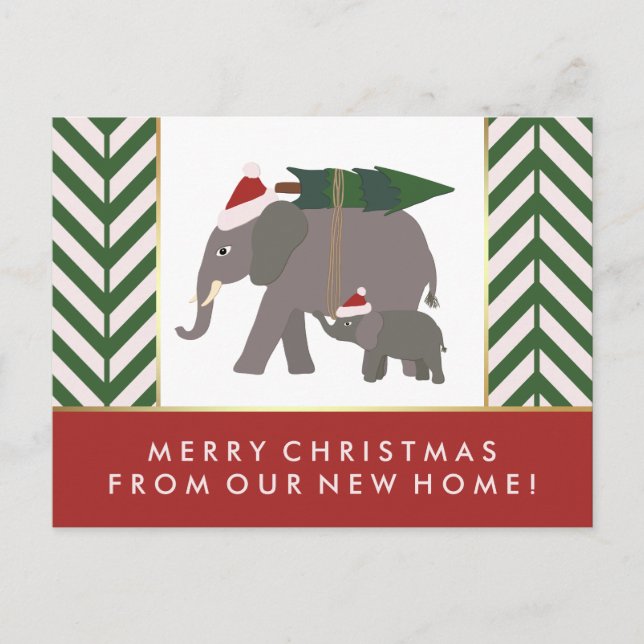 Cartão Postal De Festividades Novo Endereço do Par Elefante de Natal Chevron (Frente)