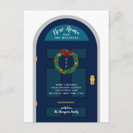 Cartão Postal De Festividades Novo Lar para as Festas de Fim de Ano Porta Azul d