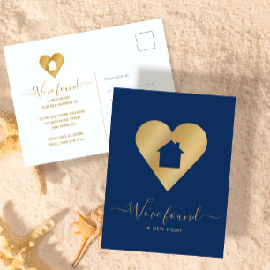 Cartão Postal De Festividades Novo Marinho Residencial Blue Faux Dourado Heart H