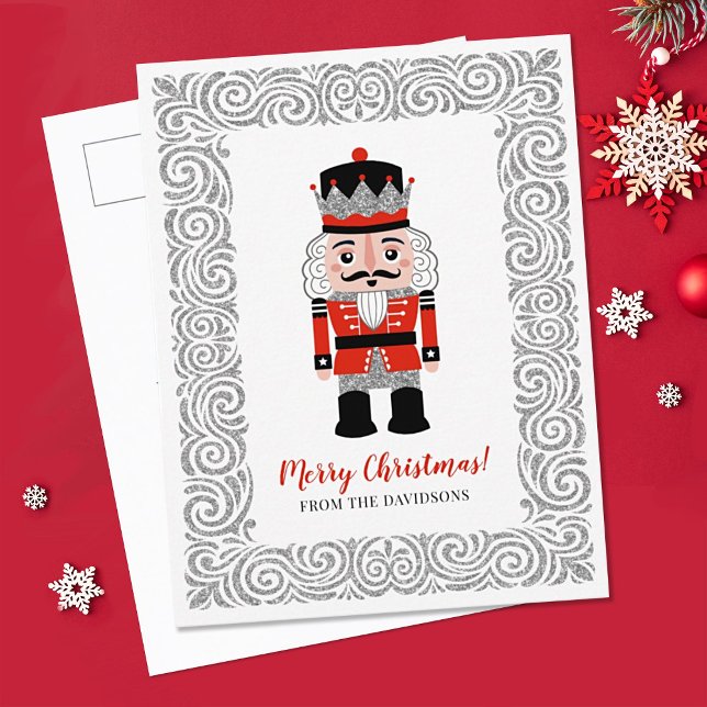 Cartão Postal De Festividades Noz-cacker do Natal Vermelho Elegante (An elegant nutcracker Christmas postcard for your holiday greetings.)