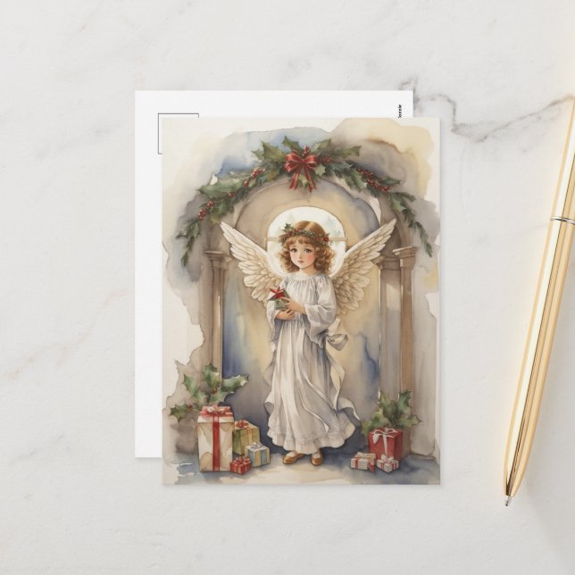 Cartão Postal De Festividades Nozes de Natal Festivas Angels Holiday (Frente/Verso In Situ)