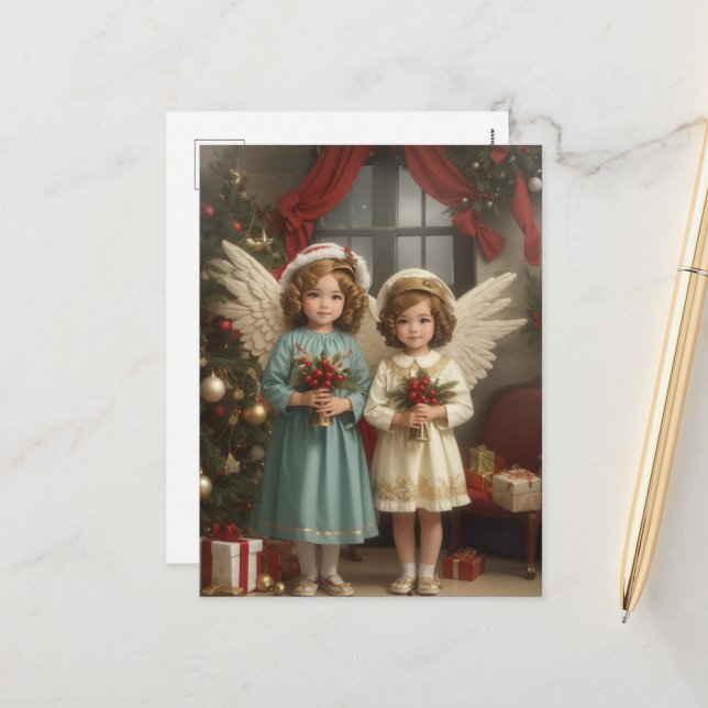 Cartão Postal De Festividades Nozes de Natal Festivas Angels Holiday (Frente/Verso In Situ)