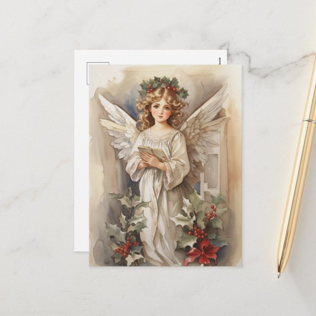 Cartão Postal De Festividades Nozes de Natal Festivas Angels Holiday (Frente/Verso In Situ)