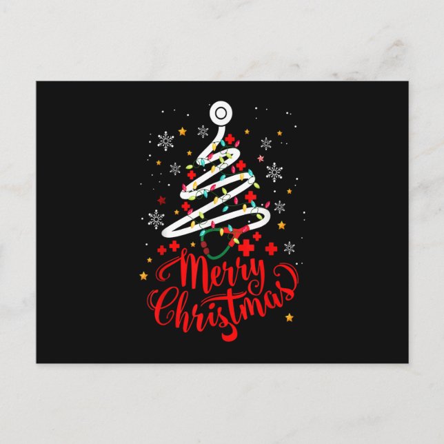 Cartão Postal De Festividades Nurse Christmas Tree Stethoscope RN LPN Scrub Nurs (Frente)