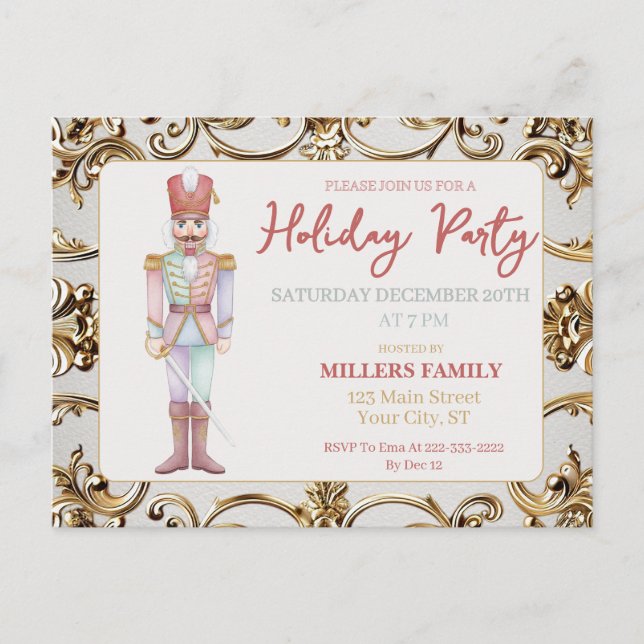 Cartão Postal De Festividades Nutcracker Gold Frame Christmas Holiday Party (Frente)