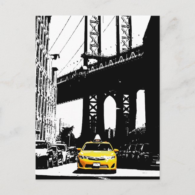 Cartão Postal De Festividades Nyc Brooklyn Bridge Nova Iorque Yellow Taxi (Frente)