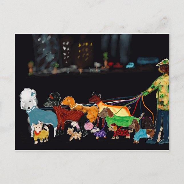 Cartão Postal De Festividades Nyc Dogwalker (Frente)