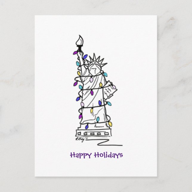 Cartão Postal De Festividades NYC Natal Hanukkah Estátua do Feriado da Liberdade (Frente)