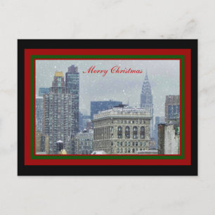 Cartão Postal De Festividades NYC Skyline Chrysler Bldg, Flatiron Snow Christmas