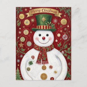 Cartão Postal De Festividades O Alegre Aniversário Carmesim do Boneco de Neve