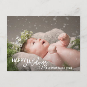 Cartão Postal De Festividades O bebê primeiro   do branco boas festas adiciona 