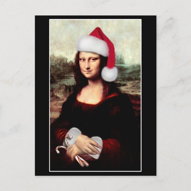 Cartão Postal De Festividades O Chapéu Natal de Mona Lisa (Frente)