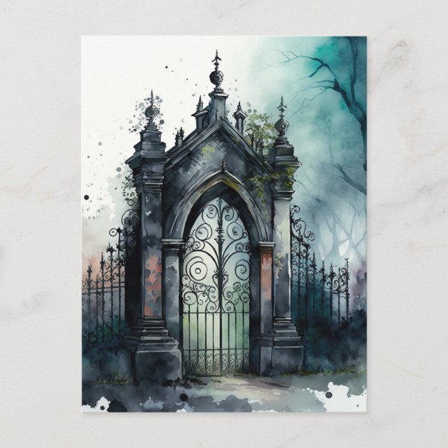 Cartão Postal De Festividades O Design 11 da série Gótica Cemetery Gate (Frente)