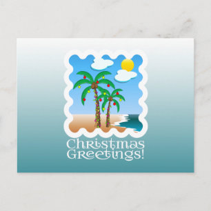 Cartão Postal De Festividades O feriado da palmeira ilumina o Natal da praia