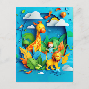 Cartão Postal De Festividades O Futuro Sonho do Explorador Selvagem para Criança