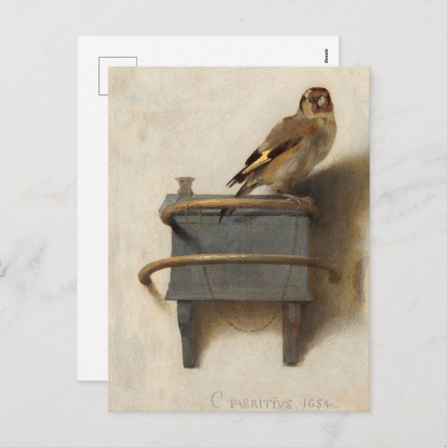 Cartão Postal De Festividades O Goldfinch da Carel Fabritius (Frente/Verso)
