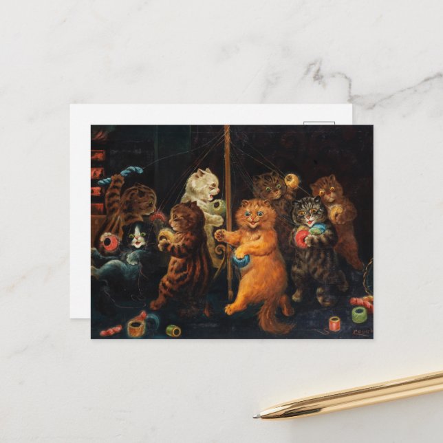 Cartão Postal De Festividades O Maypole de Louis Wain (Frente/Verso In Situ)