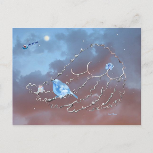 Cartão Postal De Festividades O Natal de um pássaro azul! (Frente)